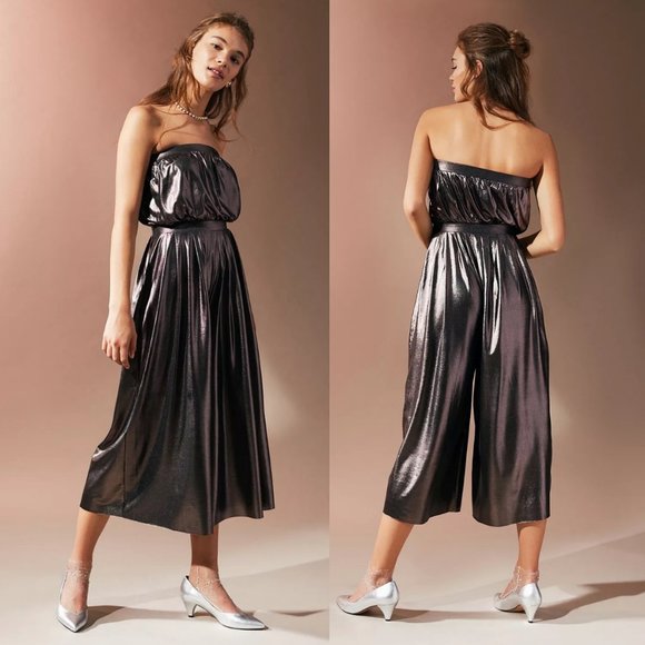 Urban Outfitters Dresses & Skirts - Urban Outfitters Hollywood Shiny Pleated Jumpsuit NYE Shimmer Strapless Cropped
